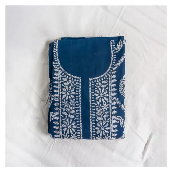 Blue Cotton 3 Piece Unstitched Salwar Kameez | নীল হ্যান্ড এমব্রয়ডারি থ্রি পিস