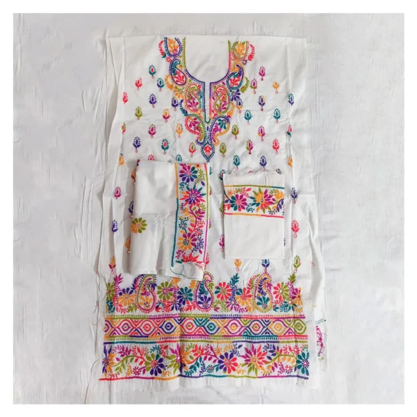 White Cotton 3 Piece Unstitched | সাদা এমব্রয়ডারি থ্রি পিস