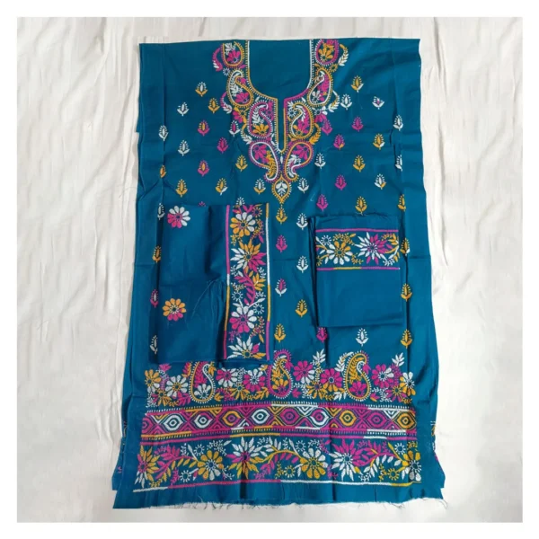 Teal Blue Cotton 3 Piece | টিল ব্লু এমব্রয়ডারি থ্রি পিস