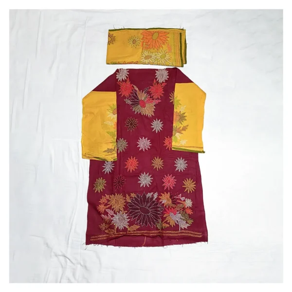 Maroon Cotton 2 Piece Unstitched | ফিরোজা এমব্রয়ডারি থ্রি পিস