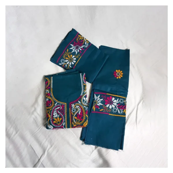 Teal Blue Cotton 3 Piece | টিল ব্লু এমব্রয়ডারি থ্রি পিস