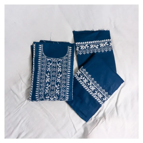 Blue Cotton 3 Piece Unstitched | নীল এমব্রয়ডারি থ্রি পিস