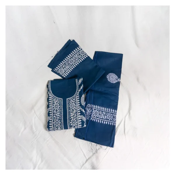Blue Cotton 3 Piece Unstitched Salwar Kameez | নীল হ্যান্ড এমব্রয়ডারি থ্রি পিস