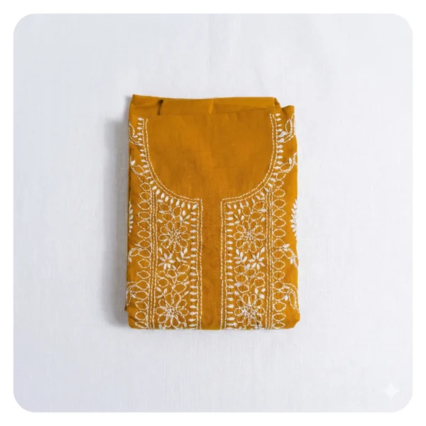 Mustard Yellow Cotton 3 Piece Unstitched | সরিষা এমব্রয়ডারি থ্রি পিস