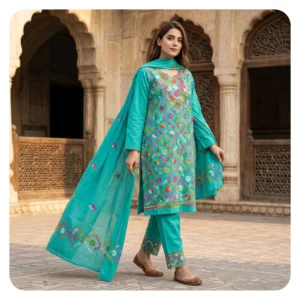Firoza Cotton 3 Piece Unstitched | ফিরোজা এমব্রয়ডারি থ্রি পিস