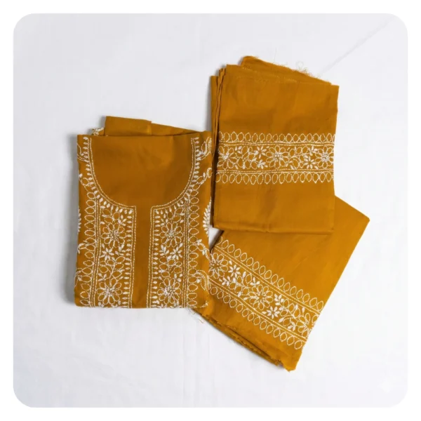 Mustard Yellow Cotton 3 Piece Unstitched | সরিষা এমব্রয়ডারি থ্রি পিস