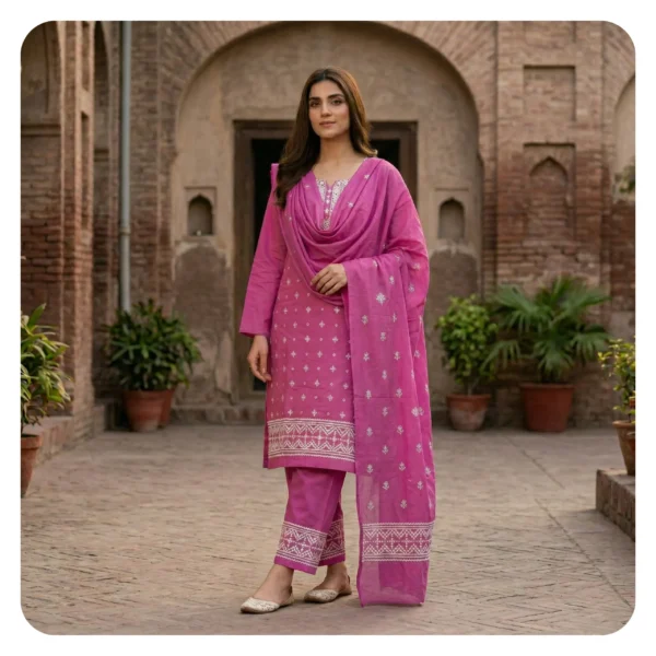 Light Pink 3 Piece Unstitched | গুজরাটি এমব্রয়ডারি থ্রি পিস