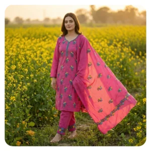 Magenta Cotton 3 Piece Unstitched | ম্যাজেন্টা এমব্রয়ডারি