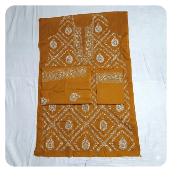 Mustard Yellow Cotton 3 Piece Unstitched | সরিষা এমব্রয়ডারি থ্রি পিস