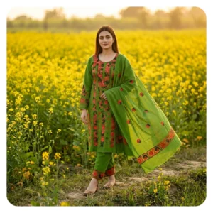 Green Cotton 3 Piece Unstitched | সবুজ এমব্রয়ডারি থ্রি পিস