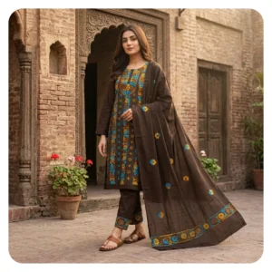 Chocolate Cotton 3 Piece Unstitched | চকোলেট এমব্রয়ডারি থ্রি পিস