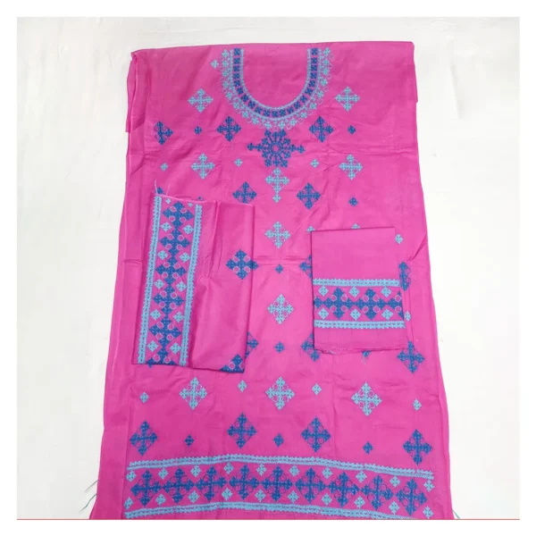 Pink Cotton 3 Piece Unstitched | গোলাপি এমব্রয়ডারি থ্রি পিস