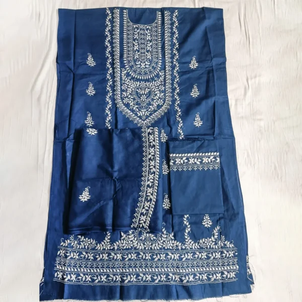 Blue Cotton 3 Piece Unstitched | নীল এমব্রয়ডারি থ্রি পিস
